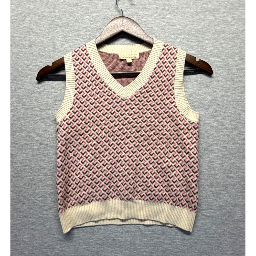 Sage & Oak Crop Sweater Vest Women XS Multicolor Pattern Rayon Tight Knit V-Neck